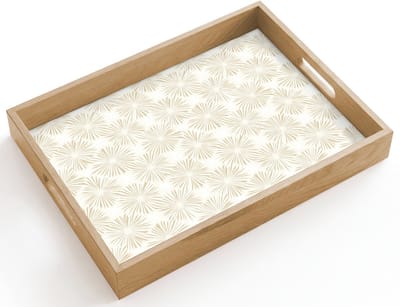 Dienblad hout 40x30 cm - Schootdienblad - Abstract - Motief - Beige - Borrelplank rechthoek - Plateau dienbladen