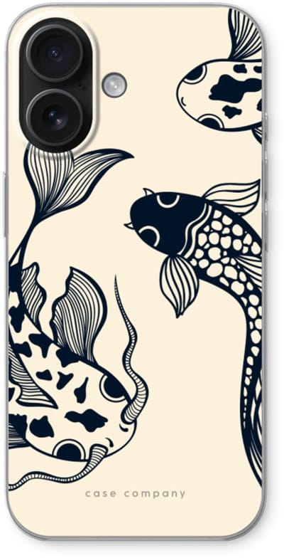Case Company® - Hoesje geschikt voor iPhone 16 hoesje - Black Koi - Soft Cover Telefoonhoesje - Bescherming aan alle Kanten en Schermrand