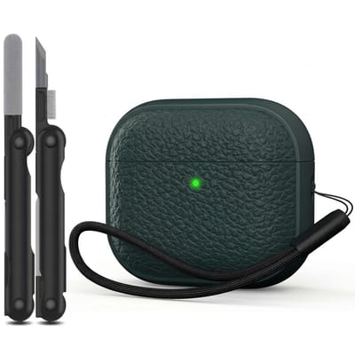 Groen hoesje voor oordopjes unisex met textuur en draagkoord geschikt voor AirPods Pro 2 inclusief reinigingsset en TPU beschermhoes