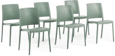 FUORI E DENTRO Maria Tuinstoelen van polypropyleen met glasvezel, stapelbare stoelen voor buiten of binnen, modern en minimalistisch design, 6 stoelen, saliegroen