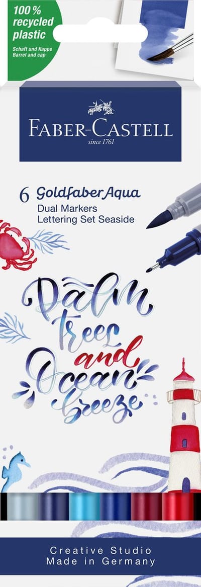 Faber-Castell - Duo aquarel marker - Goldfaber - etui 6 stuks - Jungle letteringset - brush / 0,6mm - FC-164519