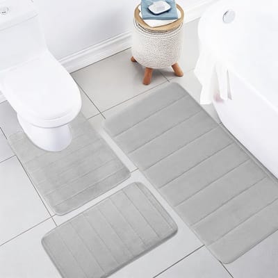 3-delige badmatset van traagschuim, antislip en wasbaar, perfect voor douche, toilet en badkuip, lichtgrijs en comfortabel