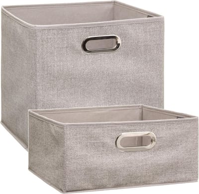 Set van 2x stuks opbergmanden - kastmanden - 14 en 29 liter - beige - linnen - 31 cm - Opbergboxen - Vakkenkast manden