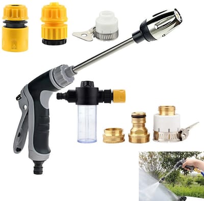 Hogedrukspuit met krachtige straal, hogedrukreiniger, hogedrukspuit geschikt voor tuinslangen, regelbare waterdebiet, voor irrigatie.