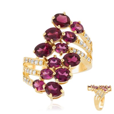 Cavill - 925 Sterling Zilveren Ring Verguld - 3,365 ct Rhodoliet & 0,294 ct Zirkon - Ovaal Slijpsel - Elegante Damesring