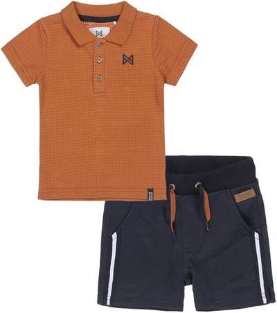 Koko Noko - Kledingset - 2delig - Joggingbroek navy - Polo Shirt Camel - Maat 86