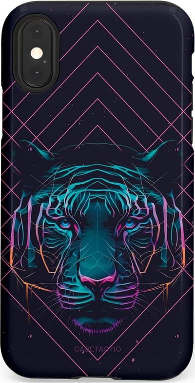 Casetastic hoesje geschikt voor Apple iPhone X / Apple iPhone XS - Dubbellaagse bescherming - Neon Tijger - Fashion Case - Donkerblauw