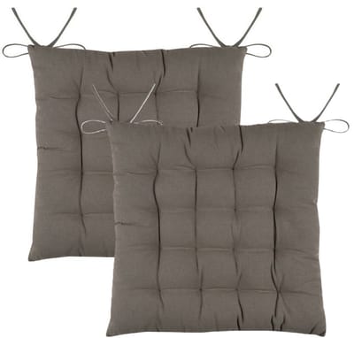 Stof Textile stoelkussens DUO - 2x - taupe - 38 x 38 x 3.5 cm - touwtjes sluiting - zitkussens - binnen/buiten