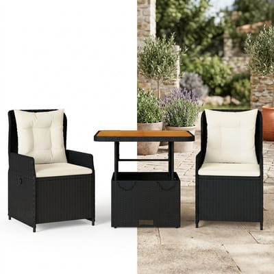 Balkonset 2 personen - Tuinset - Bistroset - Zwart - Weerbestendig - 3 delig - Tuintafel en 2 stoelen - 2 personen - Poly rattan