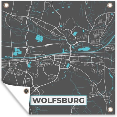Tuin poster Blauw – Duitsland – Plattegrond – Stadskaart – Kaart – Wolfsburg - 200x200 cm - Tuindoek