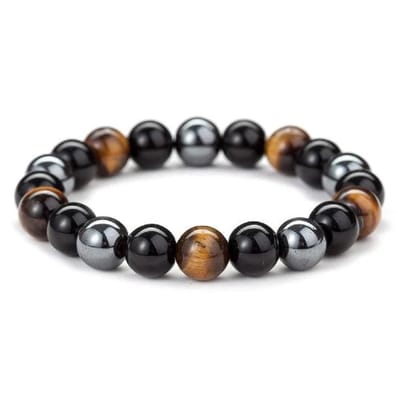 Bixorp Gems Tijgeroog + Hematiet + Onyx Edelstenen Armband - Gepolijste Edelsteen Kralenarmband - 8mm / 22cm