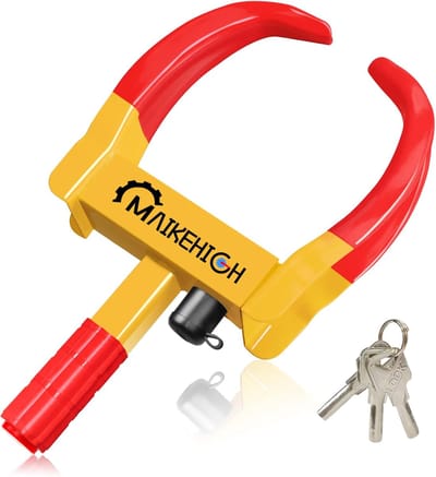 Wielklem - Anti-diefstal slot - Voertuig beveiligen - Universeel instelbaar - 42x24x7 cm - Geel Rood