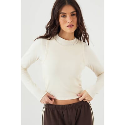 Dames DSGN Studio Dubbele Laag Lange Mouw Top | Cream | Maat: XS