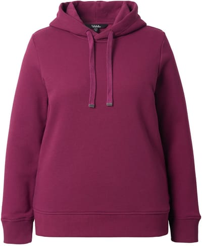 Ulla Popken - Dames - Hoodie geribbelde boorden capuchon lange mouwen - Donker bes - Maat 42+