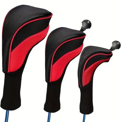 Golfclubhoesjes, geschikt voor fairwaywoods, drivers en hybride clubs, 3-delige set golfclubhoesjes met lange hals en mesh-stof, met verwisselbare nummerlabels 3 4 5 6 7 X, rood.