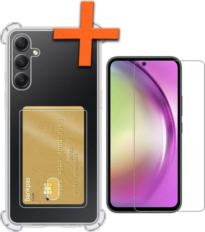 Hoes - Geschikt voor Samsung Galaxy A54 - Met Screenprotector - En Pashouder - En Kaarthouder - Telefoon Hoesje Shockproof - Siliconen Case - Back Cover - Shock Proof - Pasjes Houder - Transparant