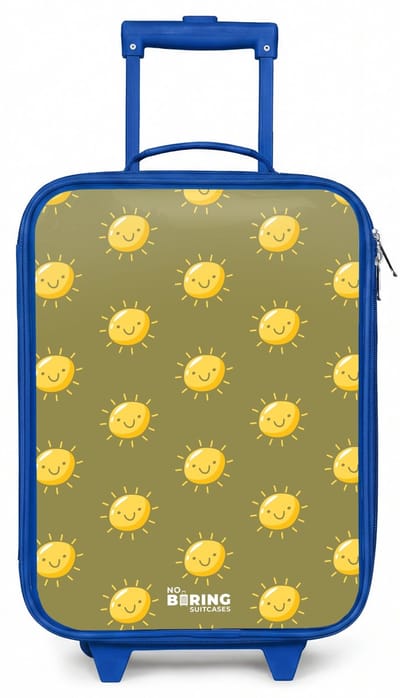 NoBoringSuitcases.com® - Kinderkoffer blauw - Kindertrolley jongen - Sunny situation olijf - Koffer kind lichtgewicht - Reiskoffer trolley voor kinderen - Koffertje met lichtgevende wieltjes - Rolkoffer
