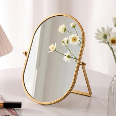 Dailygoods- Make-upspiegel 90 graden kantelbaar - Tafelspiegel - Draagbaar - Metalen frame - Hoogglans - Verstelbare hellingshoek
