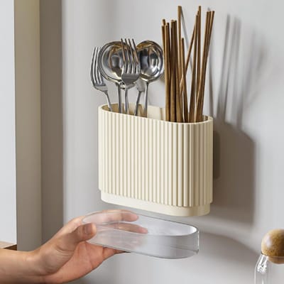 Praktische keukengerei houder, plastic bestek organizer in beige voor countertop en opberging van keukengerei