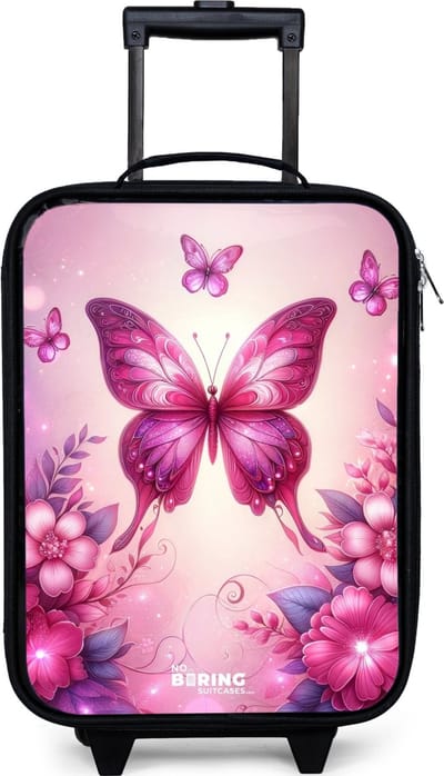 NoBoringSuitcases.com® - Kinderkoffer jongen - Kindertrolley meisje - Vlindervallei - Koffer kind lichtgewicht - Reiskoffer trolley voor kinderen - Koffertje met lichtgevende wieltjes - Rolkoffer zwart