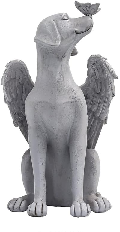 Dailygoods- Herdenkingsbeeld Honden Engel - Monument/Huisdier - Grafsteen/Tuindecoratie - Weerbestendig - Hoogwaardig Hars - Antieke Afwerking - Huisdierherdenking