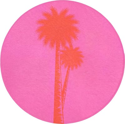 Badmat rond 70x70 cm - Antislip - Palmbomen - Modern - Roze - Badmatten voor badkamer - Badkamermat - Douchemat - Ronde badkamer mat