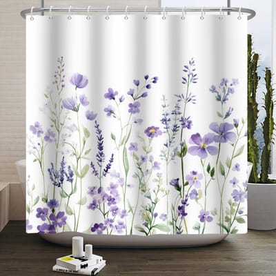 Waterdicht Douchegordijn Natuurlijk Bloemen Wilde Bloemen Vlinders Aquarel Patroon Badkamer Decoratie Spatbestendig Badgordijn W165H180(CM)-1 Pcs