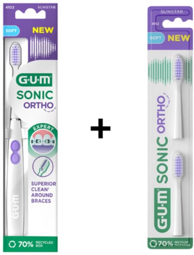 1x GUM Sonic Ortho Elektrische Tandenborstel + 2x extra opzetbostels