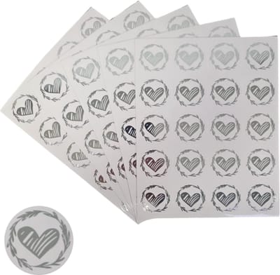 200x Transparante Stickers Op Vel - 32mm - Hart Krans Zilver - Serie 1 - Sluitsticker - Sluitzegel - Cadeau Sticker - Hartje Zilver - 200 Stuks
