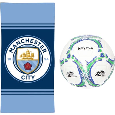 Manchester City strandset; strandlaken en voetbal