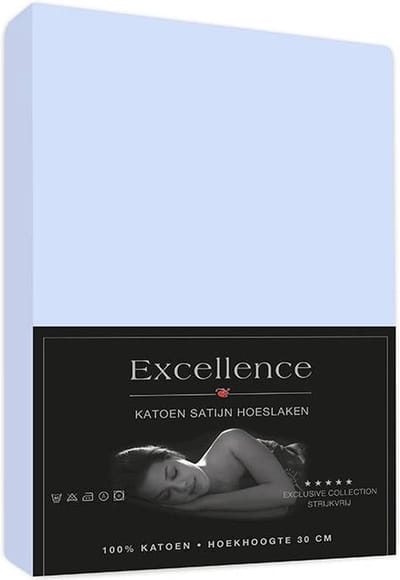 Excellence Katoen Satijn Hoeslaken 90x220cm + 30cm - Lichtblauw
