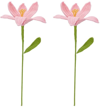 Dailygoods - 2 Stuks Handgemaakte Gehaakte Kunstlelie Bloemen - Roze Katoenen Boeket voor Decoratie