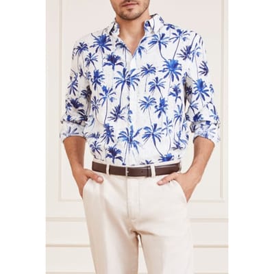 GUESS Marciano By  Joe Collar Notche Blue Palm Casual Shirt P Größe: 38 | Casual hemden Outlet | Herren | Blau