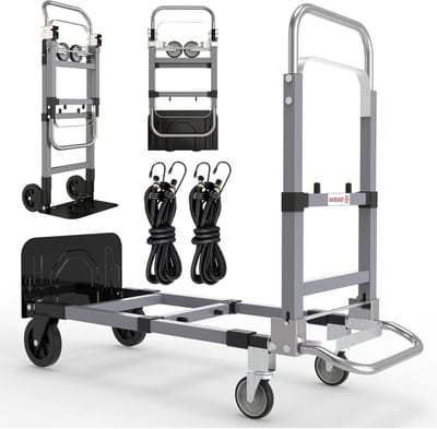 Steekwagen Handkar - Dolly Kar - Zware Objecten Verplaatsen - 2-in-1 Ontwerp - 500 Pond Capaciteit - Zilver