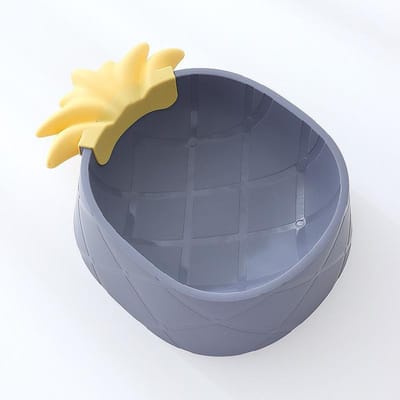 Bol Unique en Plastique pour Animaux de Compagnie Dessin Animé Ananas Fraise Bol pour Animaux de Compagnie Incliné Protection du Cou Anti-collision Bol pour Chat Grande Capacité Bol pour Chien 24*18.5*7.5cm gray