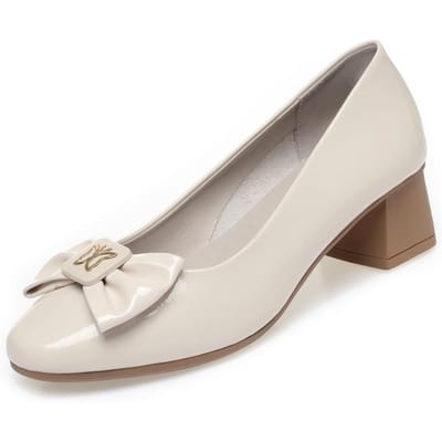 Lente Herfst Zacht Leer Enkelschoenen voor Dames Vierkante Neus Lage Instap Dikke Hak Zachte Zool Comfortabele Lage Hak Pumps 41 white