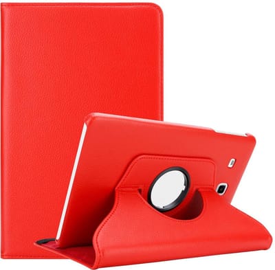 Cadorabo Tablet Hoesje geschikt voor Samsung Galaxy Tab E (9.6 Zoll) in KLAPROOS ROOD - Beschermhoes ZONDER auto Wake Up, met stand functie en elastische band sluiting Book Case Cover Etui