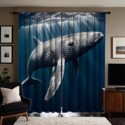 2 stuks HD diepzee walvis decoratief gordijn Blauwe strik digitaal bedrukt gordijn Woondecoratiestijl Decoratie woonkamer slaapkamer W52H63inchW132H160cm gray