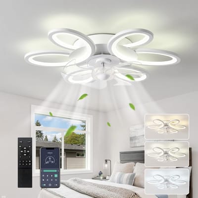 MUPOO Smart Plafondventilator met verlichting Ø65 cm - LED Dimbaar - 3 Lichtkleuren - Met Afstandsbediening & APP - 6 Snelheden - Timer - Zomer/Winter functie - Modern plafond ventilator voor Woonkamer Slaapkamer Kantoor