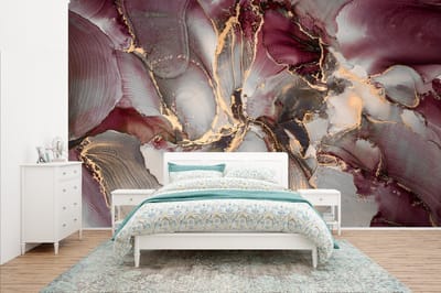 Behang - Fotobehang Goud - Marmer - Paars - Breedte 435 cm x hoogte 260 cm