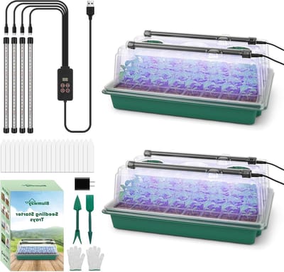 Upgrade Seedling Tablets met Groeilamp, 80 Cellen Zaaitray met Vochtigheidsdome, Binnenkweekset voor Diepe Wortels, Timer en LED Groei Verlichting