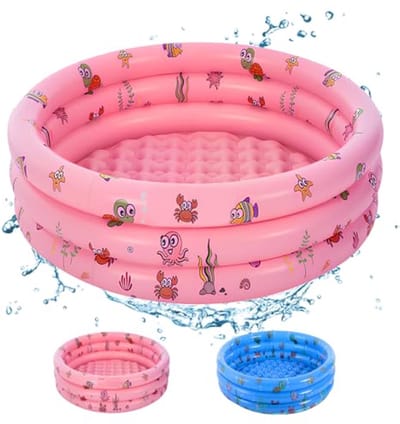 Opblaasbaar Kinderzwembad met 3 Ringen - Speelbad voor Kinderen - 80 x 80 x 22 cm - Lichtroze