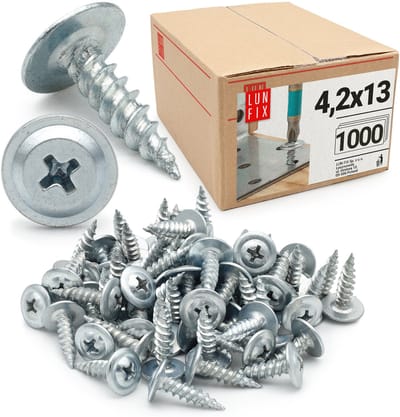 LUN FIX - Houtschroeven 4,2 x 13 mm - 1000 stuks - verzinkt staal - grote gewelfde kop