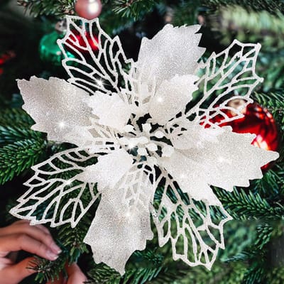 20x Glinsterende Kerstbloemen 15,5 cm – PE-Kunststof Decoratie voor Kerstboom, Kransen & Feestdecoratie
