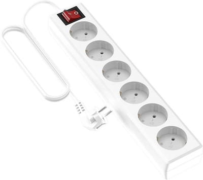 Stekkerdoos met 6 voudige uitgangen en aan/uit schakelaar, 5 meter kabel