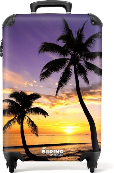 NoBoringSuitcases.com® - Handbagage koffer lichtgewicht - Reiskoffer trolley - Palmbomen bij zonsondergang - Rolkoffer met wieltjes - Past binnen 55x40x20 en 55x35x25