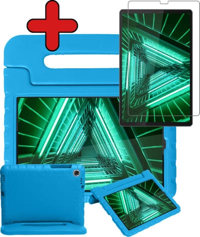 Hoesje - Geschikt voor Lenovo Tab M10 FHD Plus (2e / 2nd Generatie) - Met Screenprotector - Kinderhoes - Shockproof Bumper - Kidsproof Case - Tablethoes - Kinder Hoes Cover - Blauw