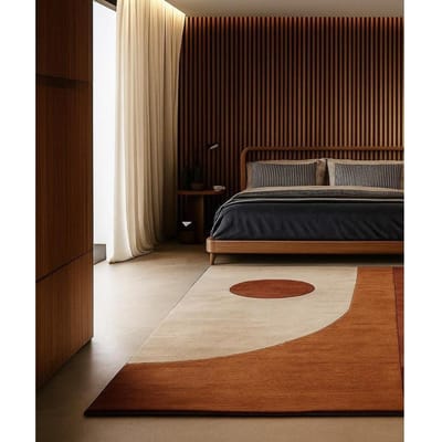 Tapis Géométrique Style Mid-Century Moderne Minimaliste Beige Rouille Abstrait pour Chambre Salon Décoration Intérieure 180x260cm(70x101in)