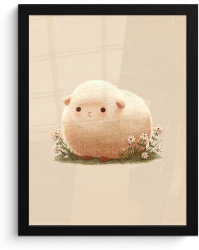 Poster in lijst - Fotolijst 30x40 cm - Posters - Schaap - Beige - Bloemen - Posterlijst zwart - Decoratie - Wanddecoratie woonkamer - Muurdecoratie slaapkamer