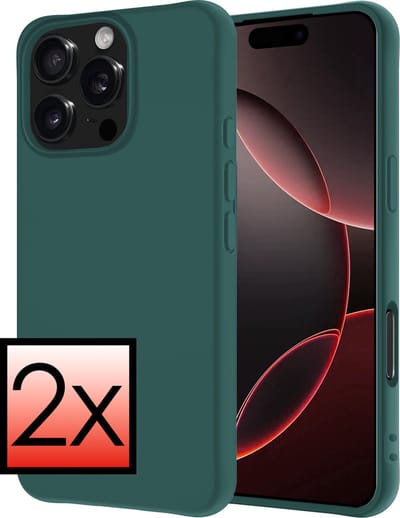 Hoesje - 2 Stuks - Geschikt voor Apple iPhone 16 Pro - Sterk & Shockproof - Case Siliconen - Back Cover - Telefoon Hoes - Donkergroen